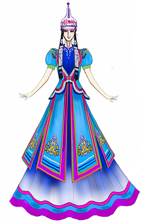 蒙古族舞蹈演出服裝設計與定制藍色擺裙演出服裝設計！